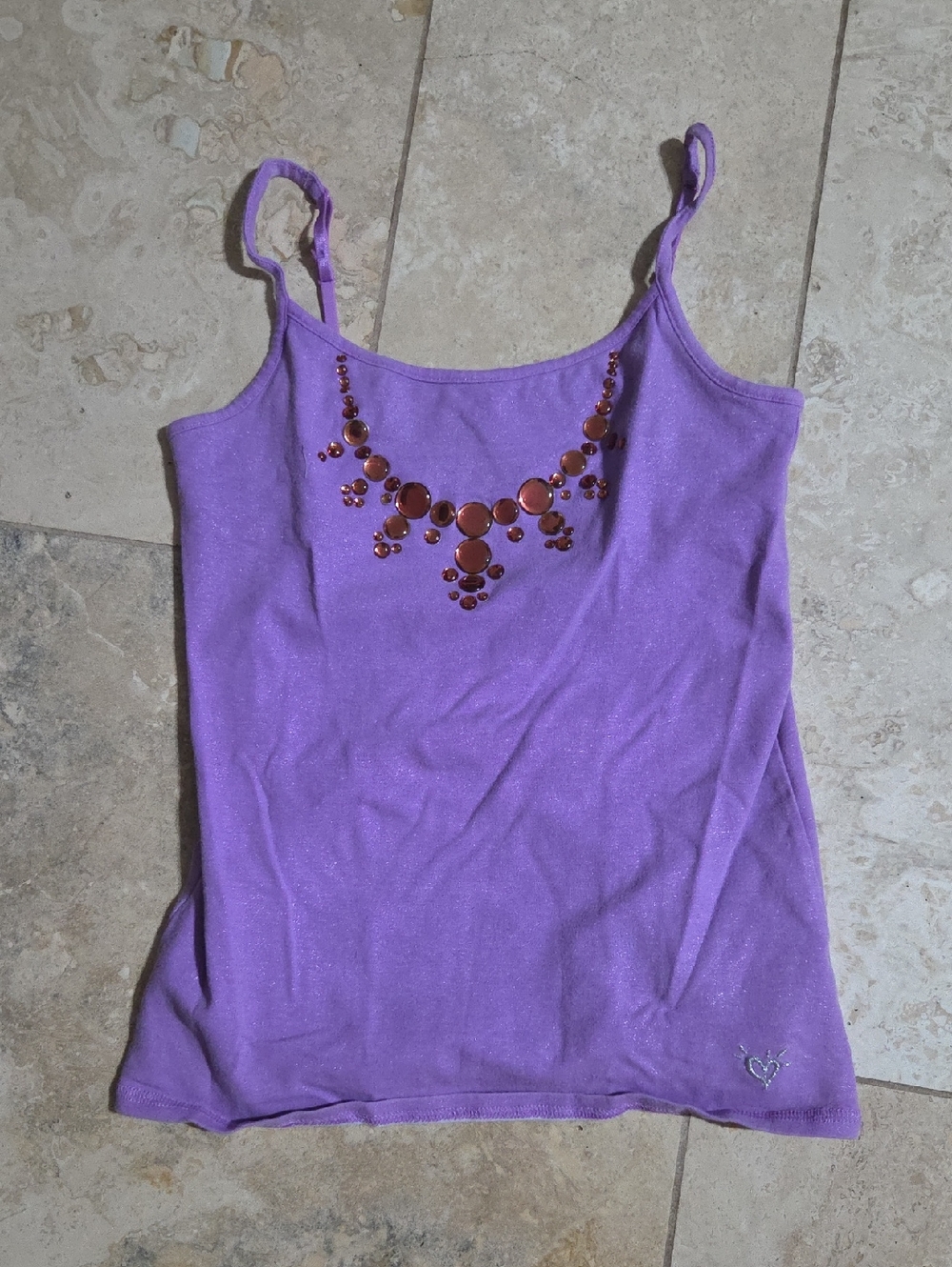 Justice Girls Size 12 Purple Jeweled Cami Tank Built-In Bra